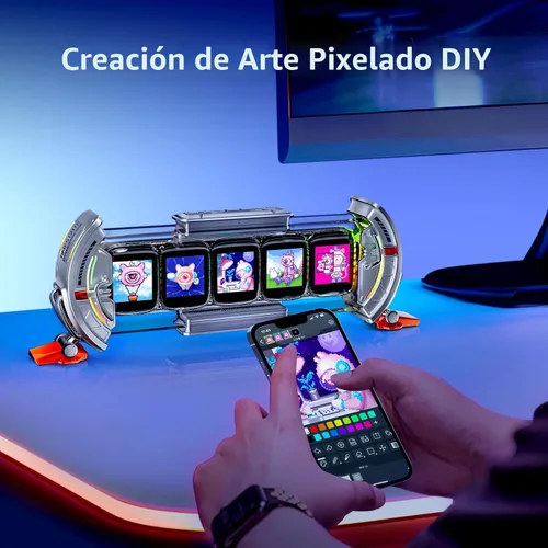 Miniatura 5 de Divoom Times Gate - Reloj de alarma digital de configuración de juego Cyberpunk, aplicación inteligente, conexión WiFi, pantalla LED RGB, panel Plata