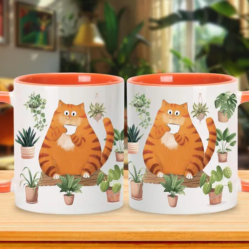 Miniatura 7 de Hyturtle Bonita taza de café de gato naranja, regalos de Navidad para mamá de gato, regalo de decoración de plantas para amantes de las plantas