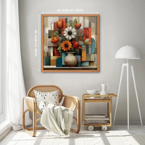 Miniatura 2 de Rompecabezas de flores para adultos de 1000 piezas, rompecabezas únicos de plantas florales, rompecabezas de flores con fondo geométrico, hermosa