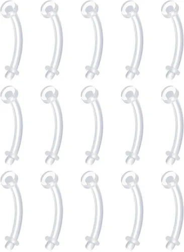Miniatura 14 de FECTAS Aretes de plástico flexible transparente de 16G y 14G, anillos para cejas, barras curvadas, retenedores para piercing de vientre, 15