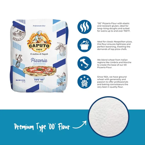 Miniatura 4 de Antimo Caputo Harina para Pizzería Azul, Bolsa de 11 Libras (5Kg) - Harina Italiana 00 - Trigo suave para masa de pizza - Hace esa pizza napolitana