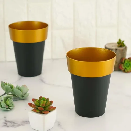 Miniatura 11 de Efavormart - Paquete de 2 macetas decorativas para interiores y jardines con borde blanco y dorado de 6 pulgadas