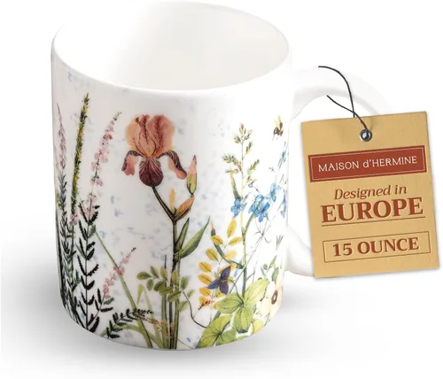 Miniatura 160 de Maison d' Hermine Taza de café con asas, tazas de porcelana fina de hueso, paquete de dos tazas de té para bebidas calientes, capuchino, latte, 015