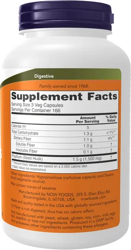 Miniatura 2 de Now Foods Psyllium Husk Cápsulas 0.02 oz, 5972, 1, 1