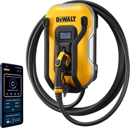 DEWALT Cargador de Vehículo Eléctrico Nivel 2 EV hasta 48 Amperios 240V, Control por Aplicación Bluetooth y Wi-Fi, Estación de Carga Montada en