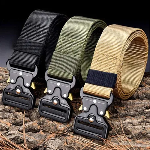 Miniatura 4 de Xiclass 2 cinturones tácticos, estilo militar, cinturón de nailon resistente con hebilla de metal de liberación rápida, 1.5 pulgadas de ancho y 4