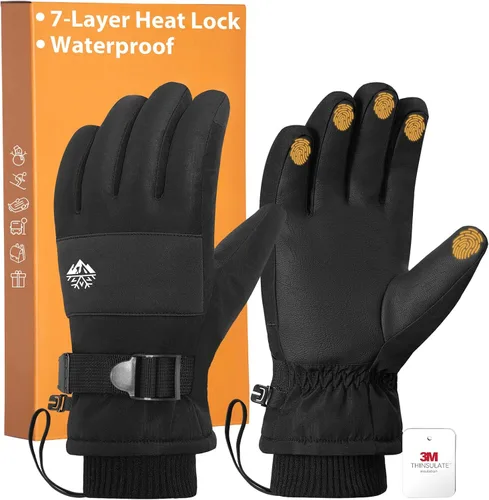 Pixel Panda Guantes de invierno para hombre impermeables, guantes para climas fríos extremos para mujer con Thinsulate de 3M y forro polar grueso