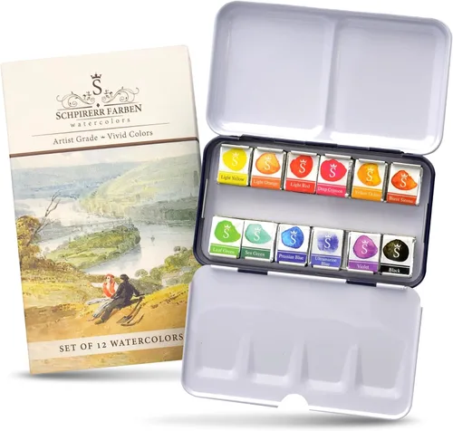 SCHPIRERR FARBEN – Juego de pinturas de acuarela con pigmento rico, juego de acuarela para adultos y niños, paleta de pintor portátil en una caja de