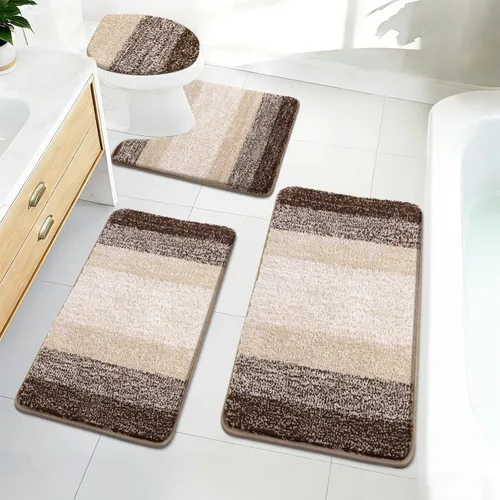 Miniatura 24 de Bsmathom Juego de 4 alfombras de baño, alfombras de baño de microfibra suave y absorbente con alfombra de contorno en forma de U para inodoro y Azul