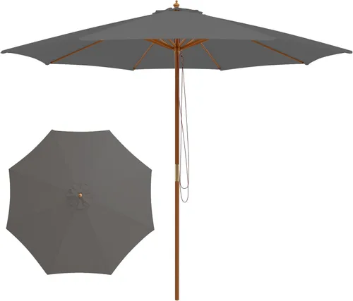 Miniatura 13 de Tangkula Sombrilla de patio de 10 pies, sombrilla de mercado de mesa al aire libre con 8 varillas de madera, 3 alturas ajustables, sistema de polea