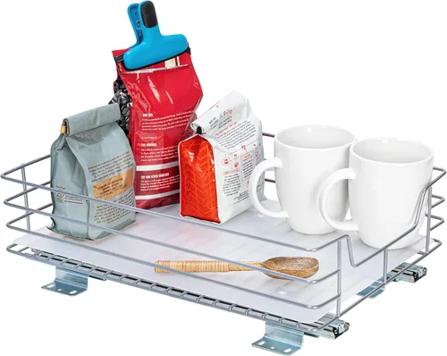 Miniatura 18 de Household Essentials Organizador de despensa de dos niveles de acero blanco con detalles de plástico forrado limpio
