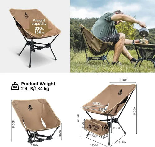 Miniatura 3 de ONETIGRIS Tigerblade - Silla de camping, ligera, plegable, silla de senderismo, compacta, portátil, capacidad de 330 libras Marrón coyote
