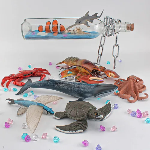 Miniatura 4 de Juego de 8 juguetes de criaturas marinas gigantes para niños, 8 piezas, figura de juguete de ballena, modelo de langosta australiana, educativo