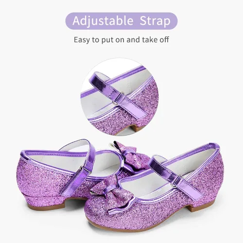 Miniatura 3 de Stelle - Zapatos de vestir para niñas pequeñas, zapatos de princesa con purpurina y flores, tacón bajo estilo Mary Jane, ideales para fiestas y bodas