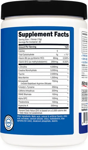 Miniatura 5 de Nutricost Complejo pre-entrenamiento pre-C con creatina (frambuesa azul 30 porciones) polvo - Boost Fintess Rutinas, 15.87 oz