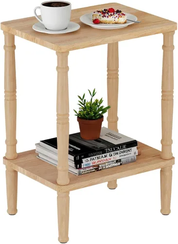 LUCKNOCK Mesa auxiliar de madera maciza, mesa auxiliar vintage pequeña, mesa auxiliar estrecha para sofá con almacenamiento, mesita de noche delgada