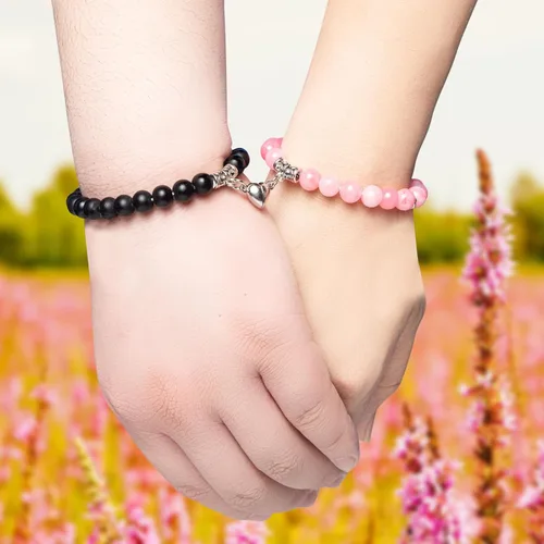 Miniatura 4 de Smilelife - Pulseras magnéticas de corazón de doble tamaño a juego para parejas, mejores amigos y familia - Regalos perfectos para padres e hija