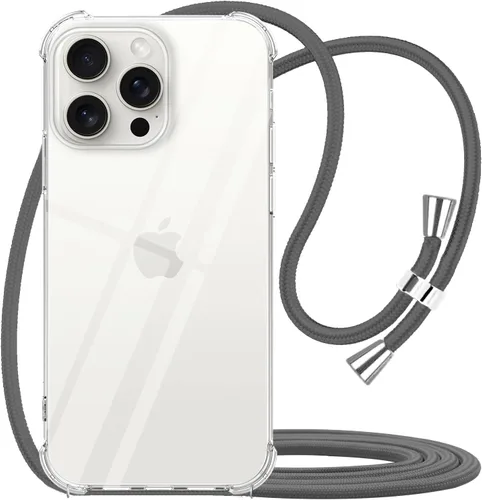 Funda con cordón para iPhone 15 Pro Max, funda transparente con correa de cordón ajustable para el cuello, parachoques suave, goma TPU, a prueba de