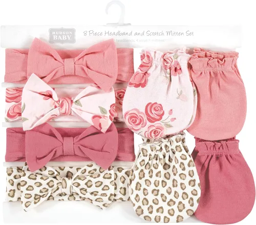 Miniatura 110 de Hudson Baby Conjunto de diadema de algodón y manoplas para rascar para bebé