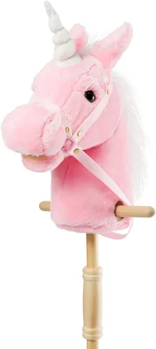 Miniatura 13 de HollyHOME Caballo de unicornio con lentejuelas, caballo de juguete artesanal con palo y ruedas de madera, sonidos reales de relincho y galope de Azul