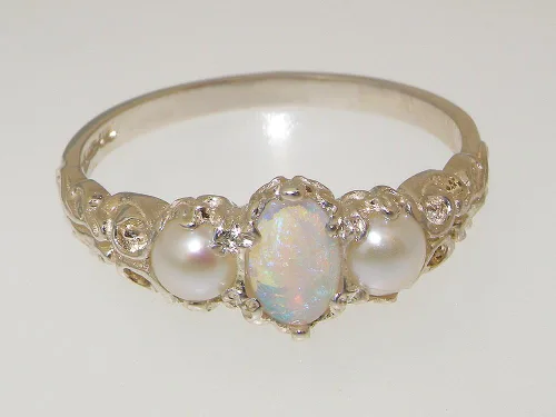 Miniatura 6 de LetsBuyGold Anillo de plata de ley 925 con ópalo auténtico y perla cultivada para mujer, Metal Gema perla, Ópalo