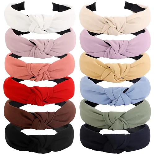 Miniatura 12 de VELSCRUN Diademas anudadas para mujer, 12 unidades, diadema ancha, estilo bohemio, turbante, banda elástica para el cabello, accesorios