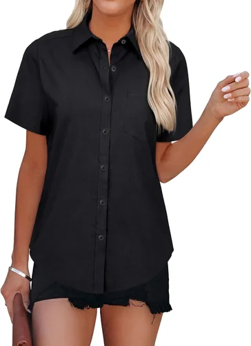 Miniatura 2 de Womens Short Sleeve Button Down Shirts Stretch Oxford Shirts Cotton Dress Shirt Collared Blouse Formal Work Tunic Tops
