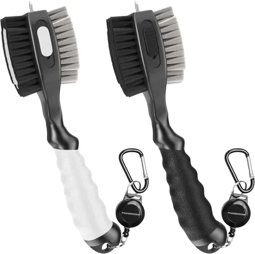 Miniatura 11 de THIODOON 2 Pack Golf Club Brushes and Groove Cleaner 2 ft Retractable Zipline Carabiner Golf Brush Head with Retractable Spike Comfortable Grip Golf