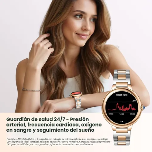 Miniatura 3 de SOUYIE Reloj inteligente de lujo 2026 para mujer, pantalla AMOLED de 1.19 pulgadas, reloj inteligente DA GPT, frecuencia cardíaca, monitor de sueño