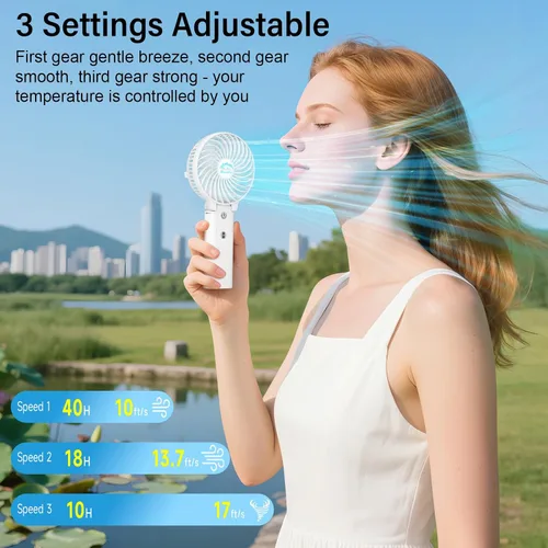 Miniatura 4 de HandFan Ventilador de mano portátil de 10400 mAh, ventilador de mano de larga duración de 40 horas recargable, mini ventiladores personales Hoja azul