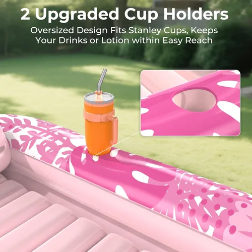 Miniatura 22 de Flotador inflable de bronceado para piscina con lona de protección, flotadores de piscina de 70 x 46 pulgadas para adultos con almohada, flotador 6