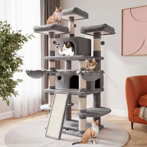 Miniatura 12 de SHA CERLIN Árbol para gatos de 68 pulgadas, de varios niveles, torre grande para gatitos grandes/torre para gatos con condominio/acogedoras perchas