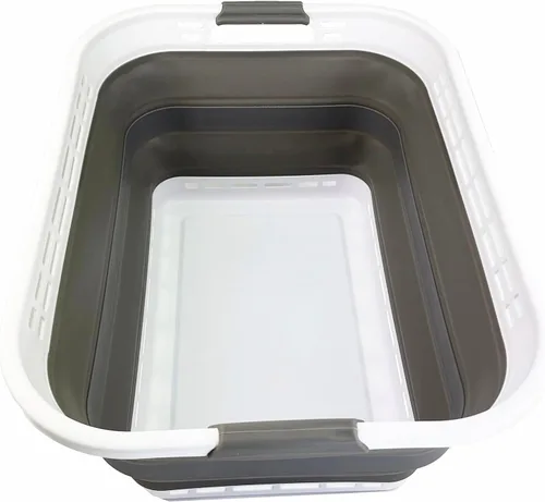 Miniatura 7 de SAMMART Cesta plegable de plástico para la ropa sucia de 42L (11 galones) - Contenedor de almacenamiento plegable - Cesta portátil para lavandería