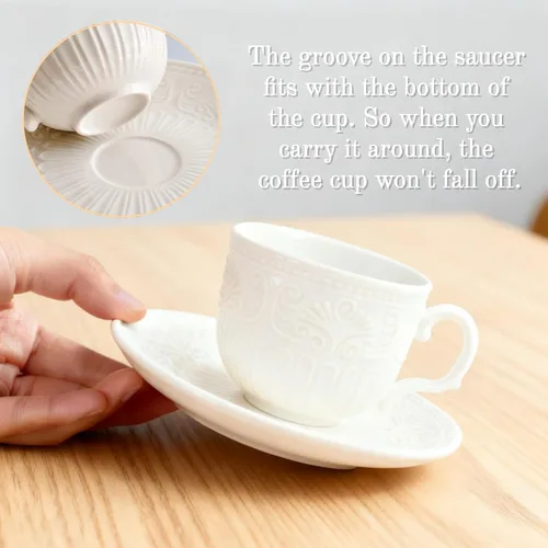 Miniatura 4 de ZAVOOS Juego de 6 tazas de té y platillo, tazas de té de porcelana vintage pequeñas de 6 onzas con cuchara, juegos únicos de tazas de capuchino