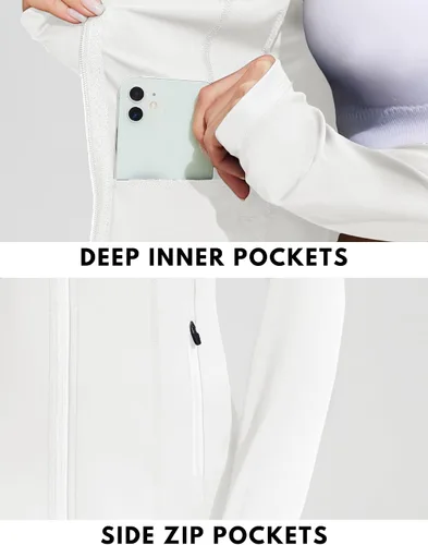 Miniatura 2 de PINSPARK Chaquetas atléticas para mujer, chaqueta de entrenamiento ajustada con cremallera completa, para correr, gimnasio, yoga, deportes, tops