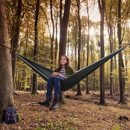 Miniatura 9 de Grassman Hamaca de camping doble y individual hamaca portátil con correas de árbol, hamacas de paracaídas de nailon ligero, accesorios