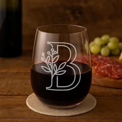 Miniatura 23 de On The Rox Drinks Regalos con monograma para mujeres y hombres – Letra A-Z inicial grabada monograma copa de vino sin tallo, regalo de vino