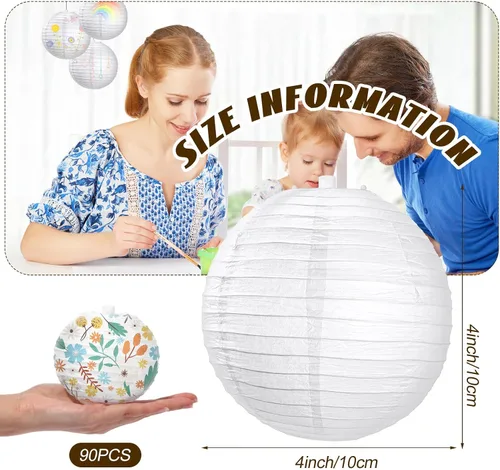 Miniatura 4 de Treela Paquete de 90 faroles de papel chinos japoneses blancos para colgar al aire libre, globos de papel para decoración de fiesta para bodas