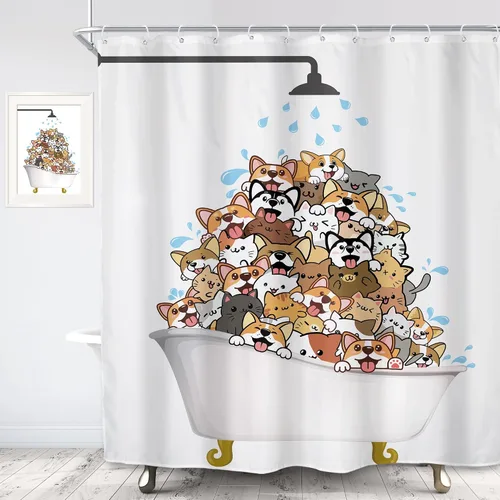 Miniatura 3 de SVBright Divertida cortina de ducha con diseño de perro para niños, diseño de corgi con dibujos animados, 72 pulgadas de ancho x 72 pulgadas