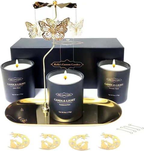 Miniatura 11 de Kelly's Custom Candles Velas de Regalo de Cumpleaños para Mujeres, Mamá, Vela Perfumada Giratoria (Gato + Mariposa) para Hermana y Mamá, Regalos
