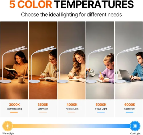 Miniatura 5 de G Keni Lámpara de escritorio LED, lámpara de escritorio brillante de 2400 lux para oficina en casa, lámpara de escritorio ajustable de doble cabezal
