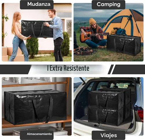 Miniatura 7 de Paquete de 6 bolsas de mudanza con cremallera lateral completamente abierta, extra grandes de 93 L, resistentes al agua, plegables para Negro
