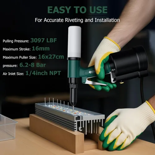 Miniatura 5 de JiGiU Herramienta neumática Remachadora de aire 3097LBF Tirando Pistola de remache neumática para ahorro de mano de obra pesada, remachadora de aire