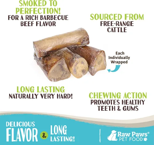 Miniatura 2 de Raw Paws Huesos de médula de carne ahumada para perros, 6 pulgadas (4 unidades) empacados en Estados Unidos, huesos de carne de res, golosinas
