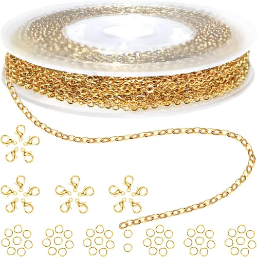Miniatura 22 de Jishi Cadena de serpiente de oro de 33 pies de 0.047 in, cadenas para hacer joyas, collares, pulseras, suministros de joyería, hallazgos – Rollo