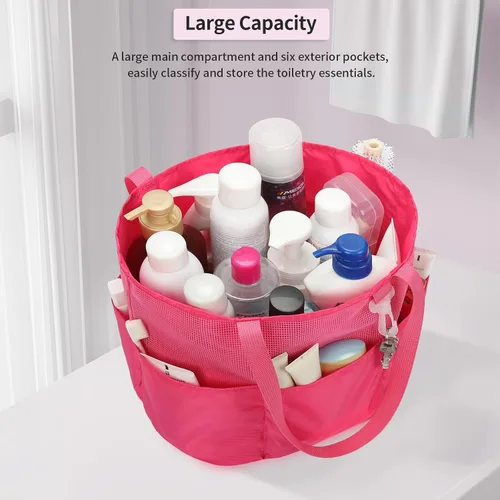 Miniatura 2 de Organizador de ducha de malla portátil, bolsa de aseo de viaje para mujeres y hombres, bolsa de ducha de gran capacidad, bolsa de baño de secado