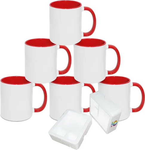 Miniatura 10 de MR.R Tazas de café en blanco de sublimación de 11 onzas, taza blanca con taza de color morado interior y asa, juego de 6 Púrpura