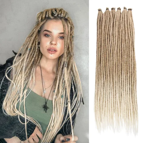 Miniatura 11 de Leeven Extensiones de rastas grises de 40 hebras de 18 pulgadas con terminación única hechas a mano, extensiones de rastas suaves de 0.6 cm