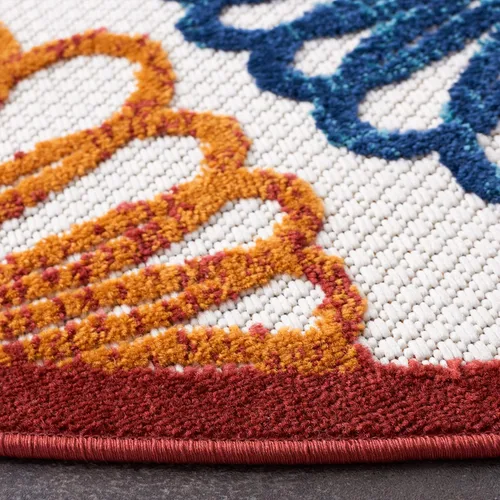Miniatura 4 de SAFAVIEH Alfombra lavable para exteriores, redonda, 4 pies, color crema y rojo, no desprende pelusa y fácil de limpiar, ideal para patio, patio