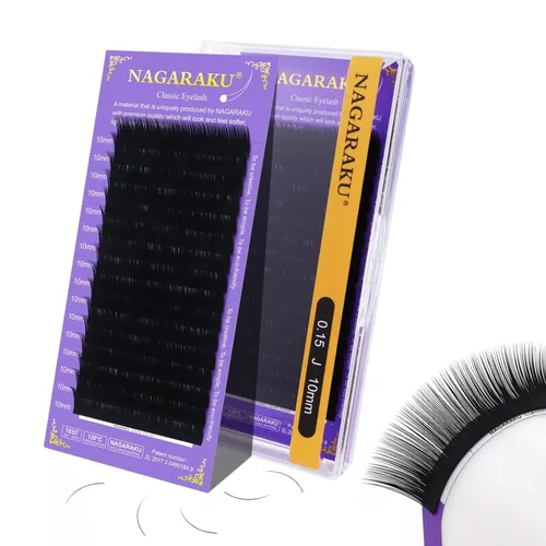 Miniatura 231 de NAGARAKU Extensiones de pestañas, pestañas individuales, 0.05mm, rizo D, 15mm, clásico, negro mate, suave, natural, profesional, 16 filas, 0.05-D